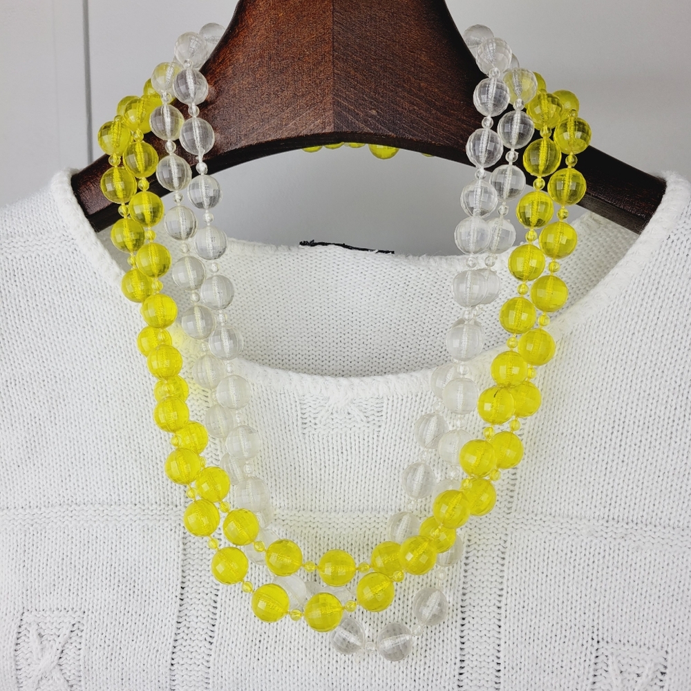 Yellow and Clear Crystal Beaded Necklace Vintage 90s Set Of 2